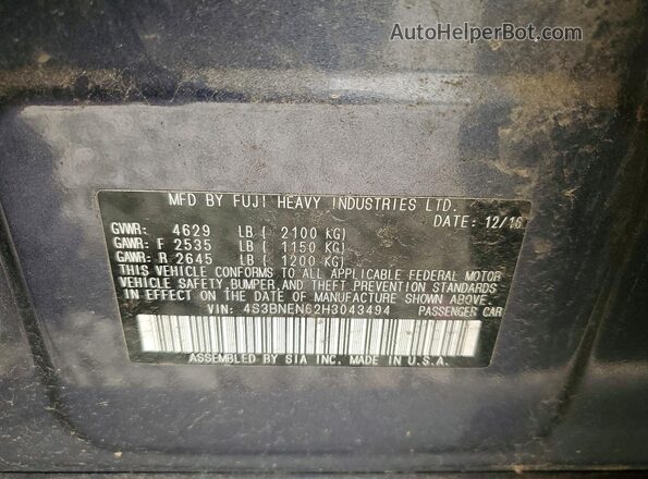 4S3BNEN62H3043494 2017 SUBARU LEGACY Gray Vista del compartimento del motor