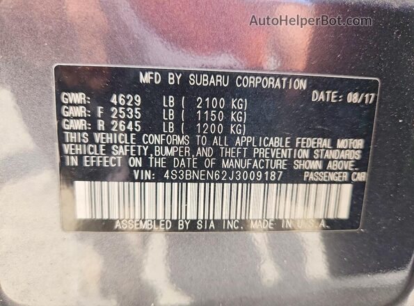 4S3BNEN62J3009187 2018 SUBARU LEGACY Gray Vista del compartimento del motor