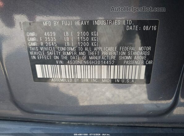 4S3BNEN66H3014452 2017 SUBARU LEGACY Серый Вид подкапотного пространства