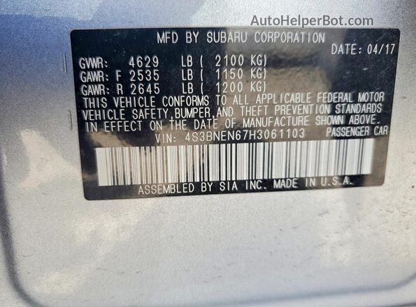 4S3BNEN67H3061103 2017 SUBARU LEGACY Silver VIN կոդի պիտակի տեսք