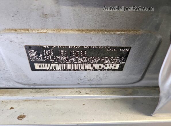 4S3BNEN69H3037031 2017 SUBARU LEGACY Silver Engine compartment view