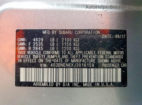 4S3BNEN6XJ3016159 2018 SUBARU LEGACY Silver Vista del compartimento del motor