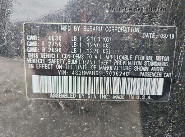 4S3BWAB62L3006240 2020 SUBARU LEGACY Черный Вид подкапотного пространства
