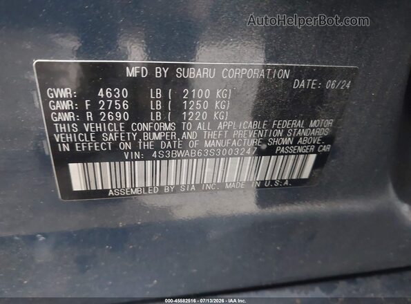 4S3BWAB63S3003247 2025 SUBARU LEGACY Dark Blue Շարժիչի բաժամունքի տեսք