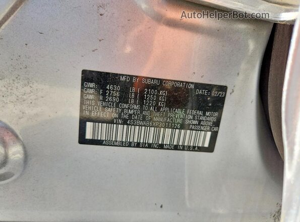 4S3BWAB6XP3011126 2023 SUBARU LEGACY Silver Вид підкапотного простору
