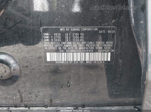 4S3BWAC60L3026906 2020 SUBARU LEGACY Черный Вид подкапотного пространства