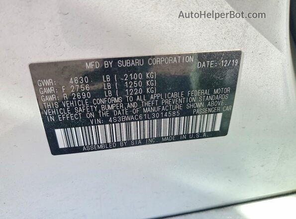 4S3BWAC61L3014585 2020 SUBARU LEGACY White Engine compartment view