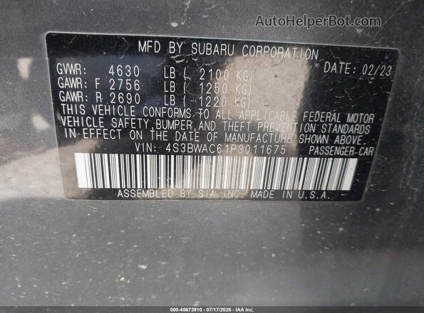 4S3BWAC61P3011675 2023 SUBARU LEGACY Gray Շարժիչի բաժամունքի տեսք