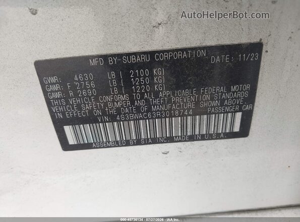 4S3BWAC63R3018744 2024 SUBARU LEGACY White Vista del compartimento del motor