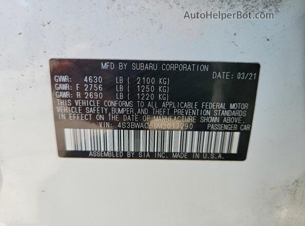 4S3BWAC66M3017290 2021 SUBARU LEGACY White Vista del compartimento del motor