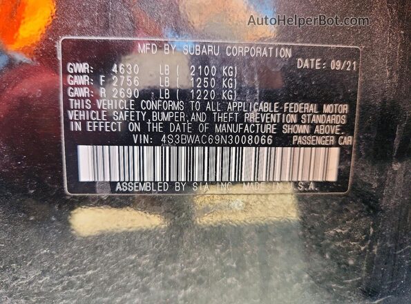 4S3BWAC69N3008066 2022 SUBARU LEGACY Черный Вид подкапотного пространства