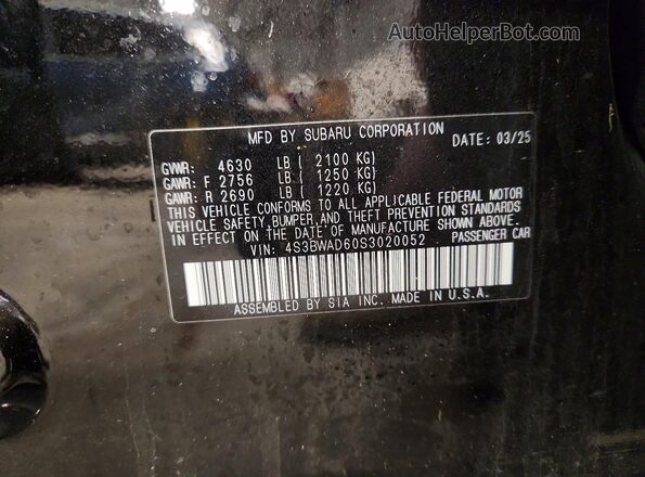 4S3BWAD60S3020052 2025 SUBARU LEGACY Black ძრავის განყოფილების ხედი