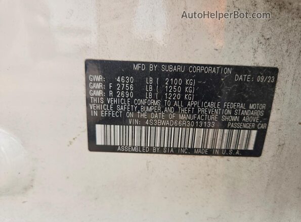 4S3BWAD66R3013133 2024 SUBARU LEGACY White Widok komory silnika