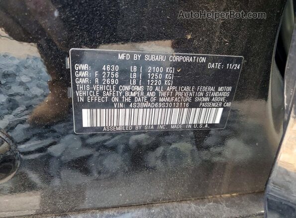 4S3BWAD69S3013116 2025 SUBARU LEGACY Black Widok naklejki z numerem VIN