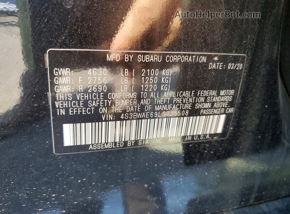 4S3BWAE69L3025508 2020 SUBARU LEGACY Черный Вид наклейки с VIN-кодом
