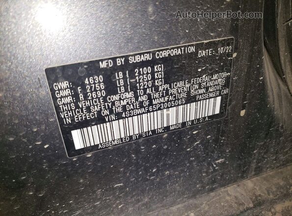 4S3BWAF65P3005065 2023 SUBARU LEGACY Charcoal Vista del compartimento del motor