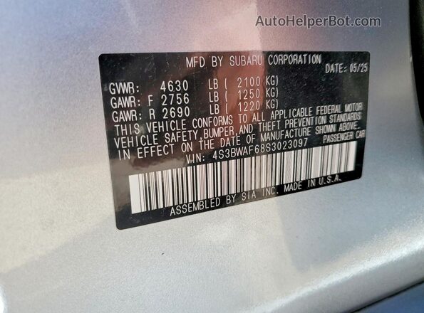 4S3BWAF68S3023097 2025 SUBARU LEGACY Silver Widok komory silnika