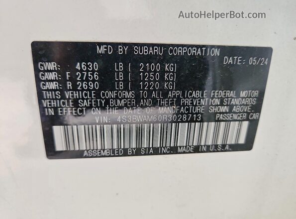 4S3BWAM60R3028713 2024 SUBARU LEGACY White Շարժիչի բաժամունքի տեսք