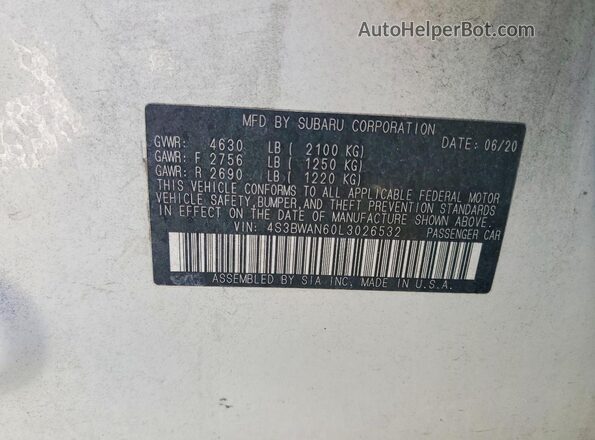 4S3BWAN60L3026532 2020 SUBARU LEGACY Белый Вид подкапотного пространства