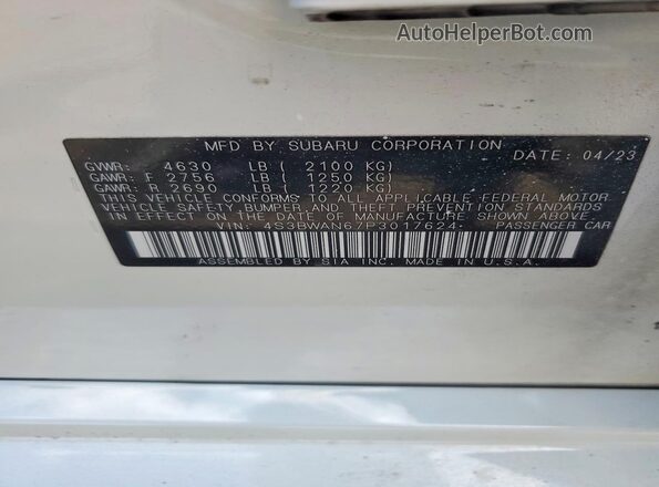 4S3BWAN67P3017624 2023 SUBARU LEGACY White ძრავის განყოფილების ხედი