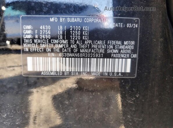 4S3BWAN68R3025931 2024 SUBARU LEGACY Black Vista del compartimento del motor