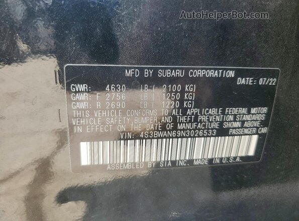 4S3BWAN69N3026533 2022 SUBARU LEGACY Black Engine compartment view