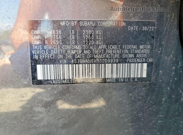 4S3BWAN6XR3009939 2024 SUBARU LEGACY Gray Вид підкапотного простору