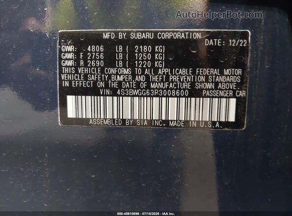 4S3BWGG63P3008600 2023 SUBARU LEGACY Blue Engine compartment view