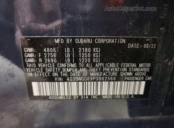 4S3BWGG69P3002560 2023 SUBARU LEGACY Charcoal Вид підкапотного простору