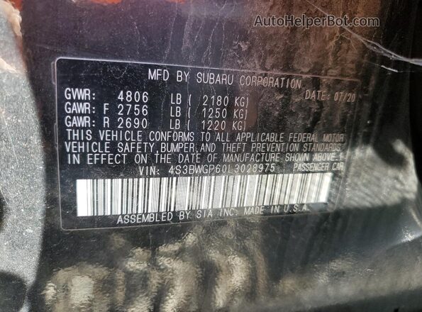 4S3BWGP60L3028975 2020 SUBARU LEGACY Черный Вид наклейки с VIN-кодом