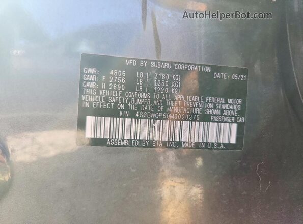 4S3BWGP60M3020375 2021 SUBARU LEGACY Gray Vista de la etiqueta del VIN