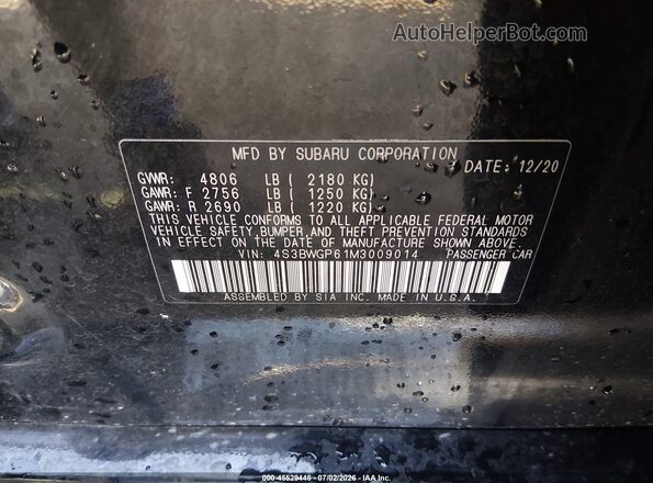 4S3BWGP61M3009014 2021 SUBARU LEGACY Black ძრავის განყოფილების ხედი