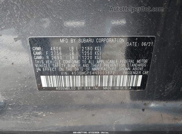 4S3BWGP64N3003872 2022 SUBARU LEGACY Синий Вид подкапотного пространства