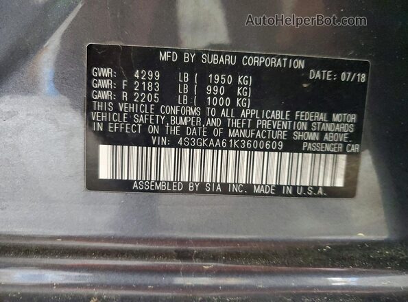 4S3GKAA61K3600609 2019 SUBARU IMPREZA Gray ძრავის განყოფილების ხედი