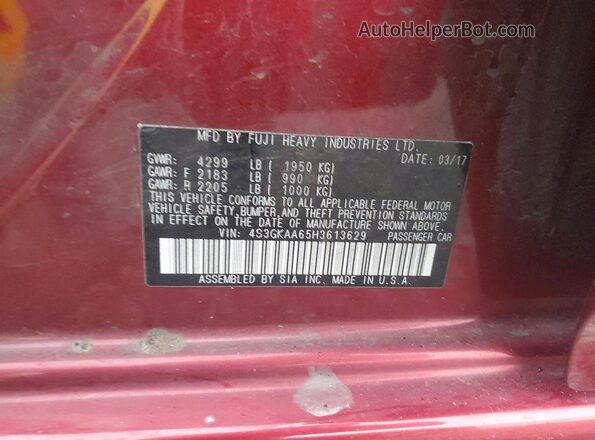 4S3GKAA65H3613629 2017 SUBARU IMPREZA Red Engine compartment view