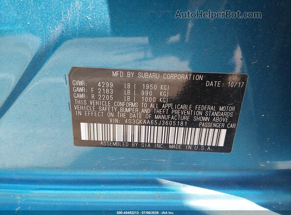 4S3GKAA65J3605181 2018 SUBARU IMPREZA Blue Widok komory silnika