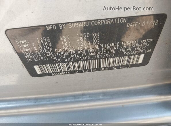 4S3GKAA65J3612678 2018 SUBARU IMPREZA Silver Вид підкапотного простору