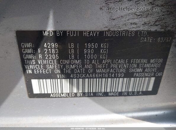 4S3GKAA66H1614199 2017 SUBARU IMPREZA Gray Engine compartment view