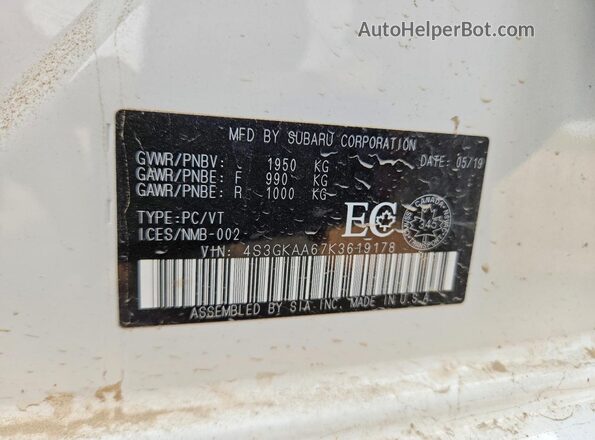 4S3GKAA67K3619178 2019 SUBARU IMPREZA White ძრავის განყოფილების ხედი