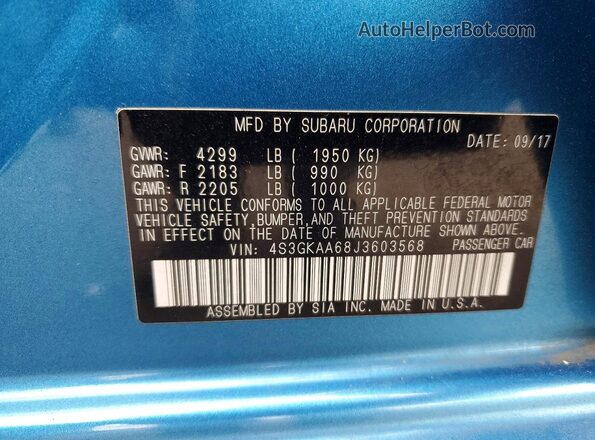 4S3GKAA68J3603568 2018 SUBARU IMPREZA Turquoise VIN sticker view