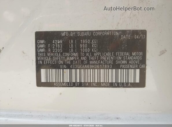 4S3GKAA69H3617893 2017 SUBARU IMPREZA White Widok komory silnika