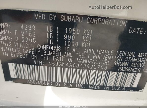 4S3GKAA69K3623703 2019 SUBARU IMPREZA White Widok komory silnika