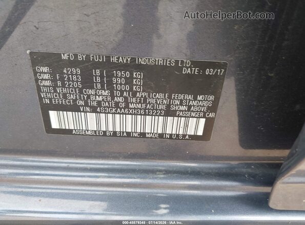 4S3GKAA6XH3613223 2017 SUBARU IMPREZA Blue Вид підкапотного простору
