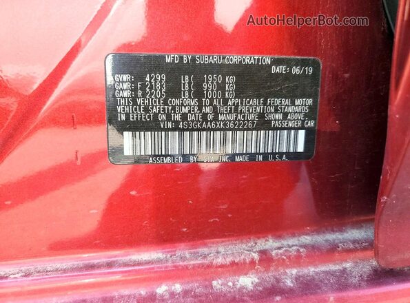4S3GKAA6XK3622267 2019 SUBARU IMPREZA Burgundy Widok komory silnika