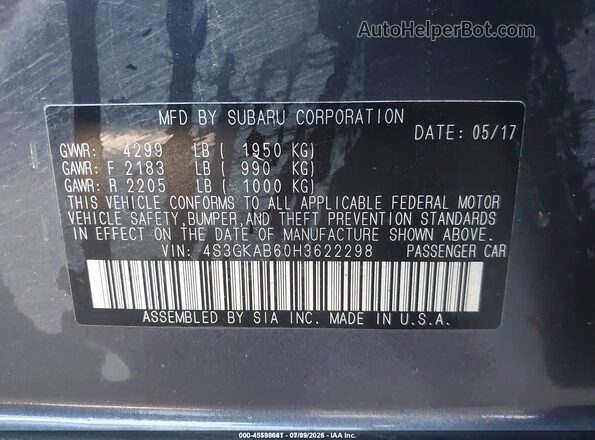 4S3GKAB60H3622298 2017 SUBARU IMPREZA Gray Vista del compartimento del motor