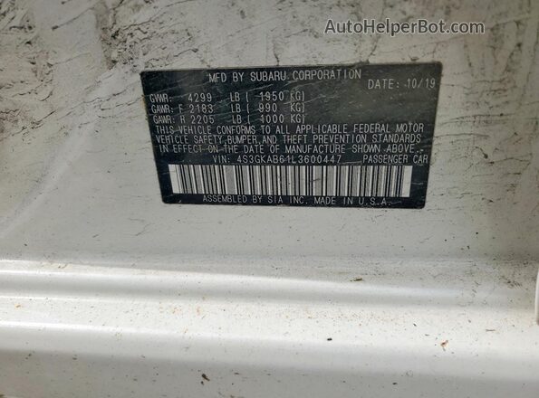 4S3GKAB61L3600447 2020 SUBARU IMPREZA White ძრავის განყოფილების ხედი
