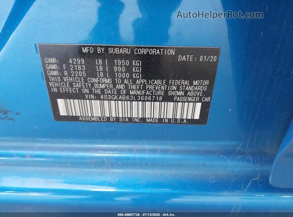 4S3GKAB63L3606718 2020 SUBARU IMPREZA Blue Widok komory silnika