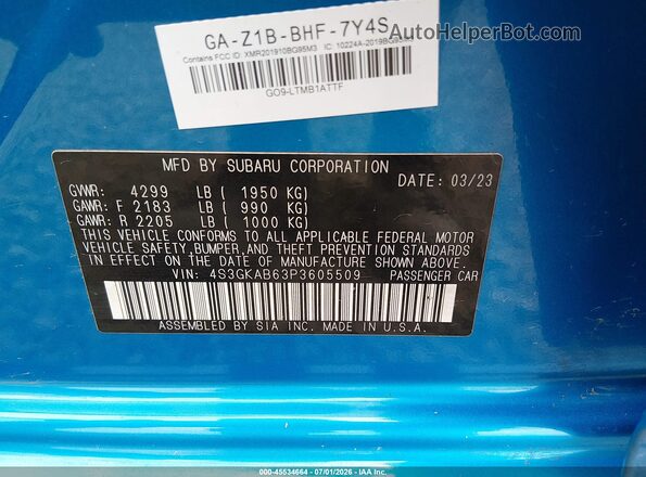 4S3GKAB63P3605509 2023 SUBARU IMPREZA Blue Շարժիչի բաժամունքի տեսք