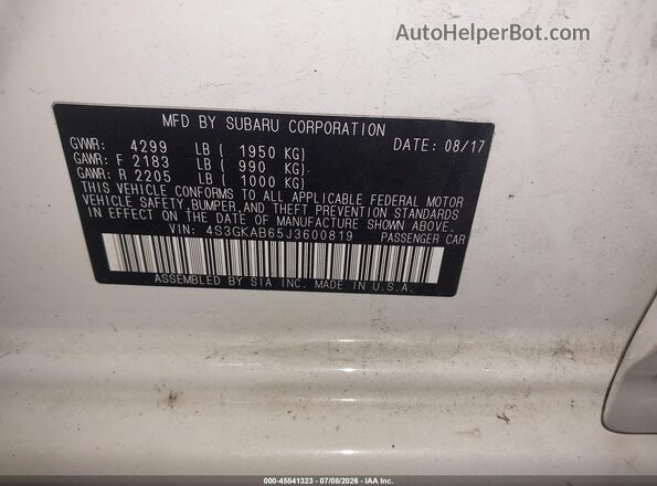 4S3GKAB65J3600819 2018 SUBARU IMPREZA White Widok komory silnika