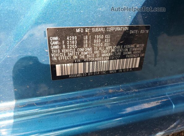 4S3GKAB65J3619127 2018 SUBARU IMPREZA Blue Շարժիչի բաժամունքի տեսք
